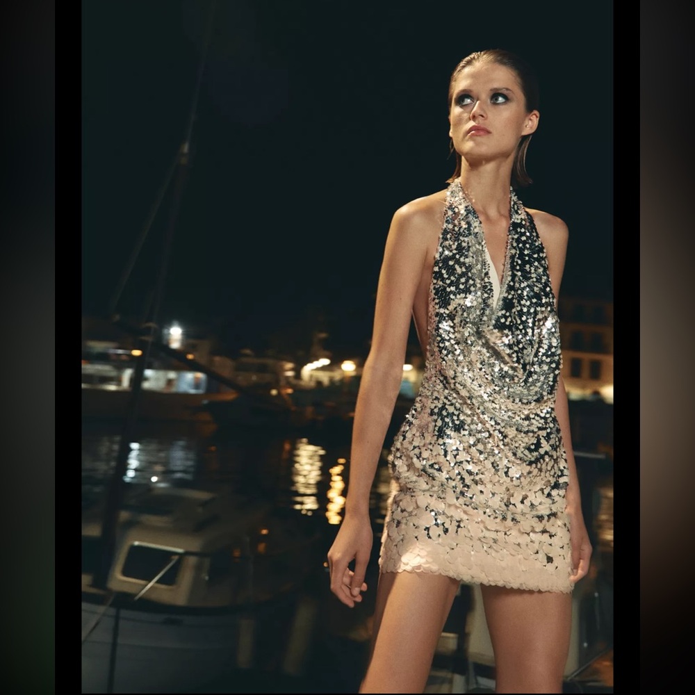 ZARA WOMEN SEQUIN HALTER DRESS NWT SZ S